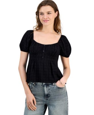 Juniors' Puff-Sleeve Babydoll Top