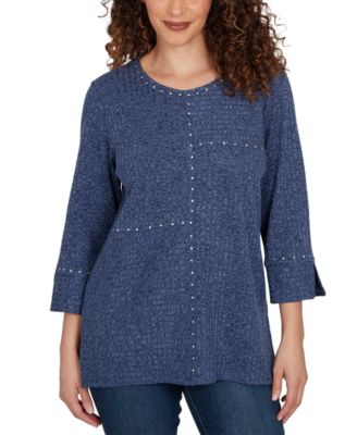 Petite Spliced Texture Metallic Studded Top
