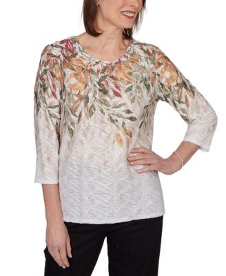 Petite Autumn Leaves Braided Neck Top