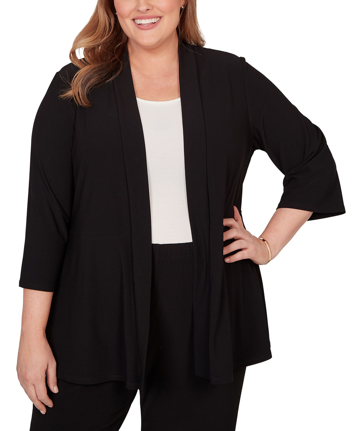 Plus Size Light Open Crepe Cardigan Top
