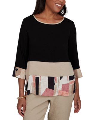Petite Travel Advisory Patchwork 3/4-Sleeve Woven Blouse
