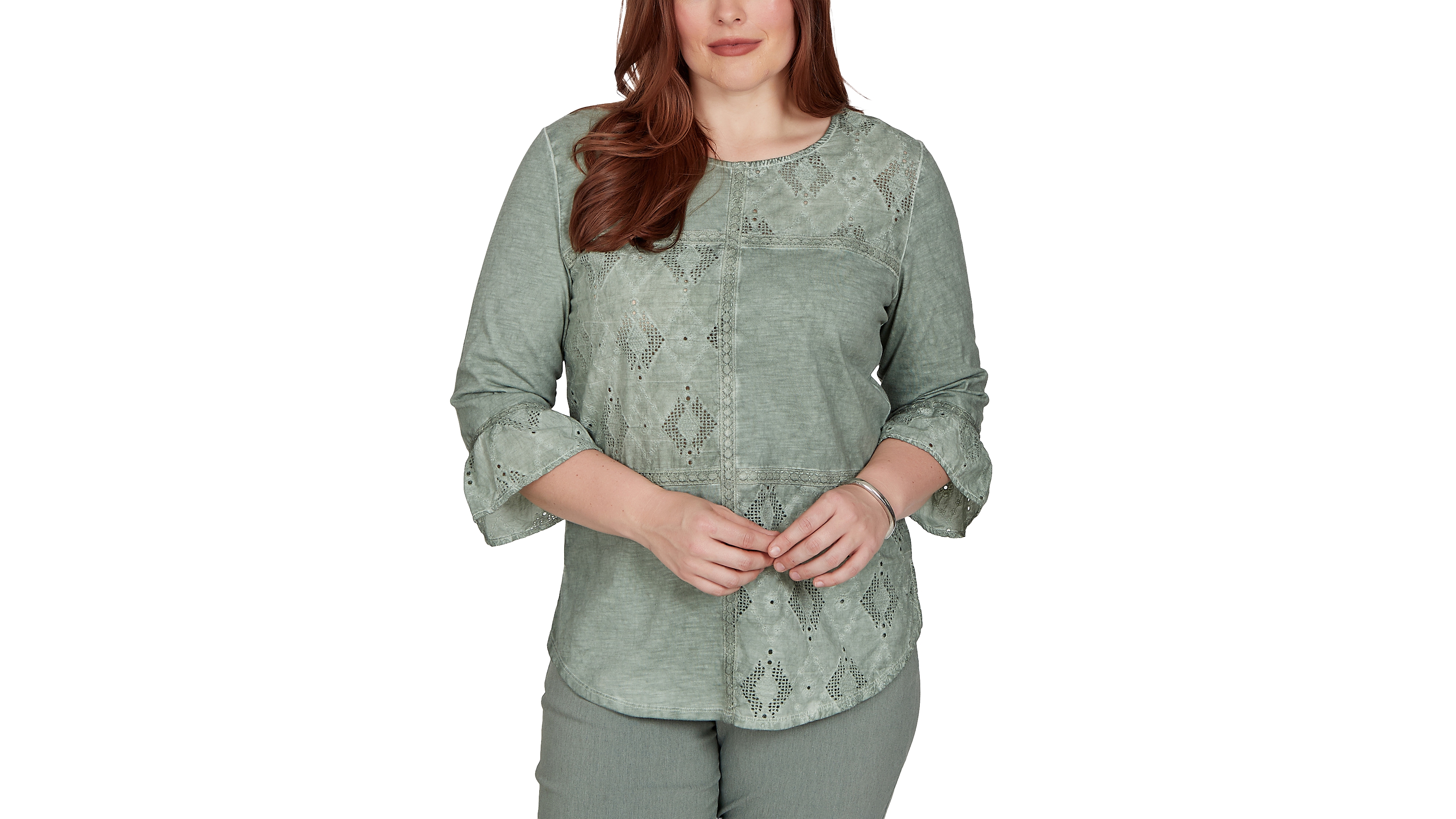 Alfred Dunner Women's Provence Tonal Spliced Patchwork Top