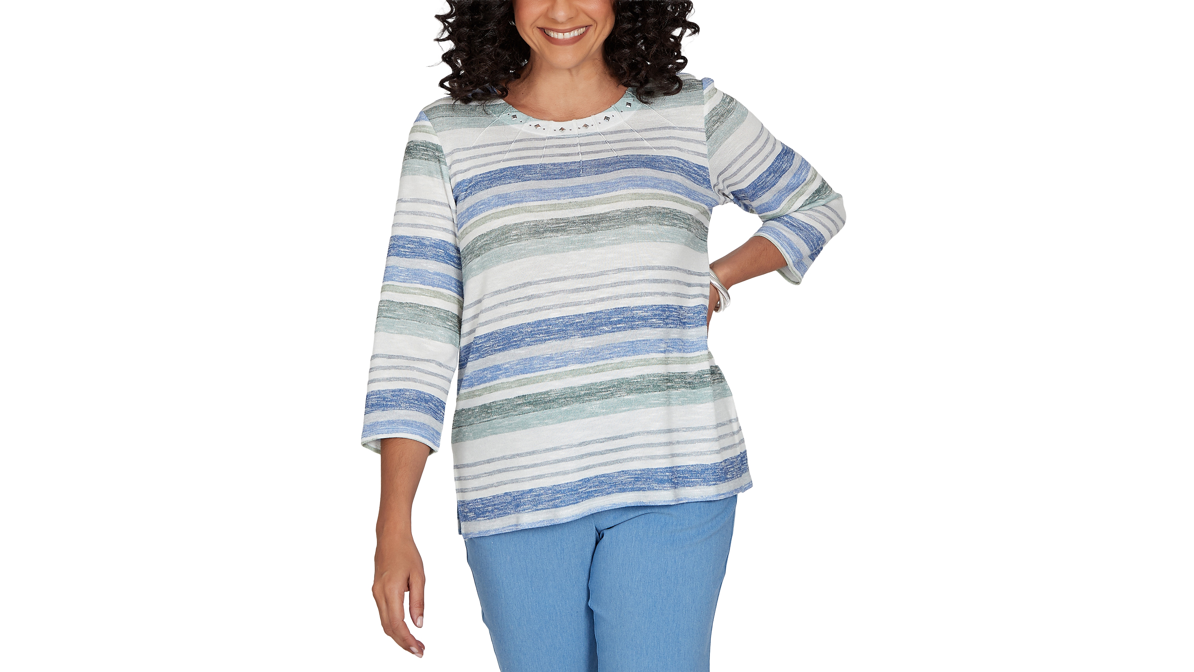 Alfred Dunner Petite Provence Textured Biadere Stripe Knit Top