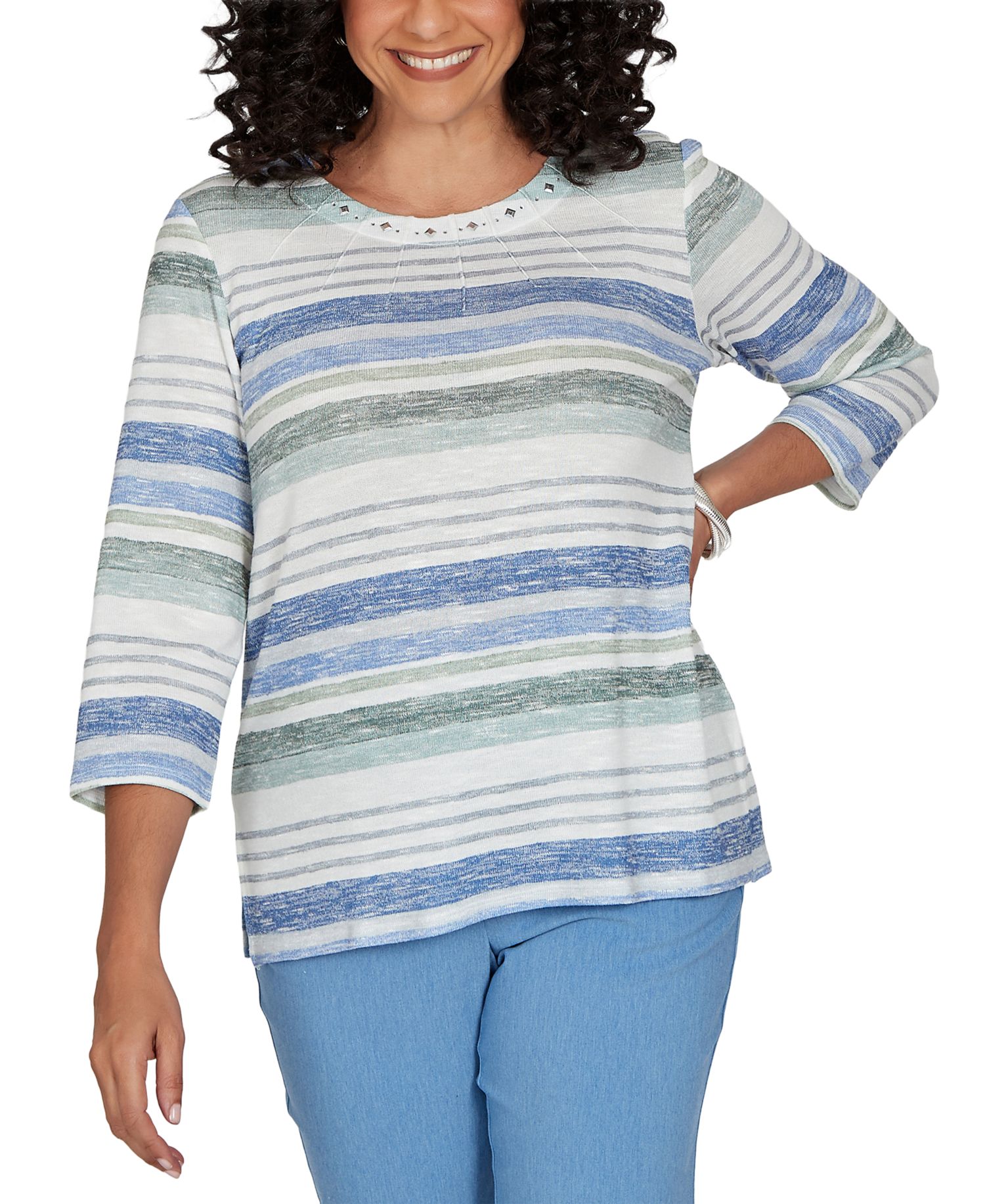 Petite Provence 3/4-Sleeve Crew Neck Knit Top