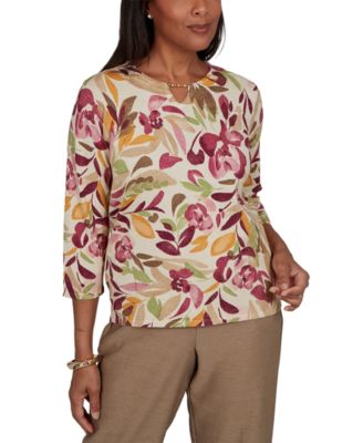 Women's Union Square Floral Painterly Print Shimmer Sweater