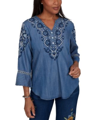 Petite 3/4-Sleeve V-Neck Blouse