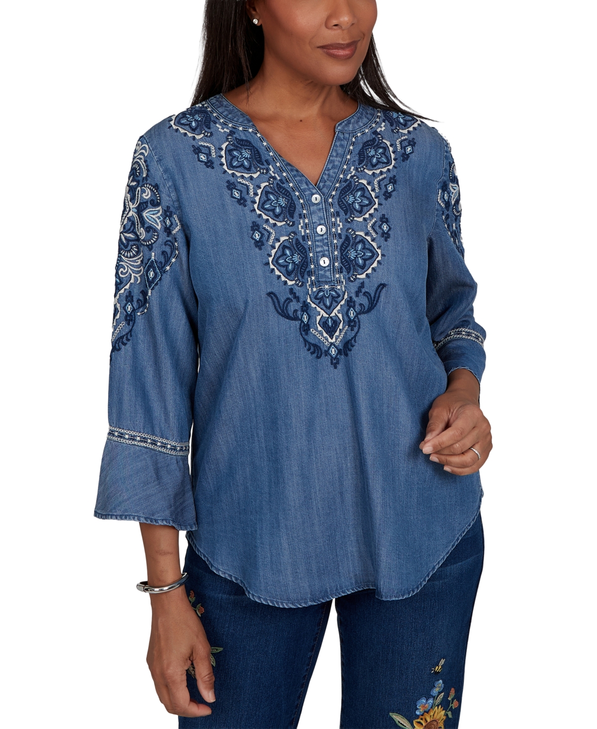 Alfred Dunner Petite 3/4-Sleeve V-Neck Blouse