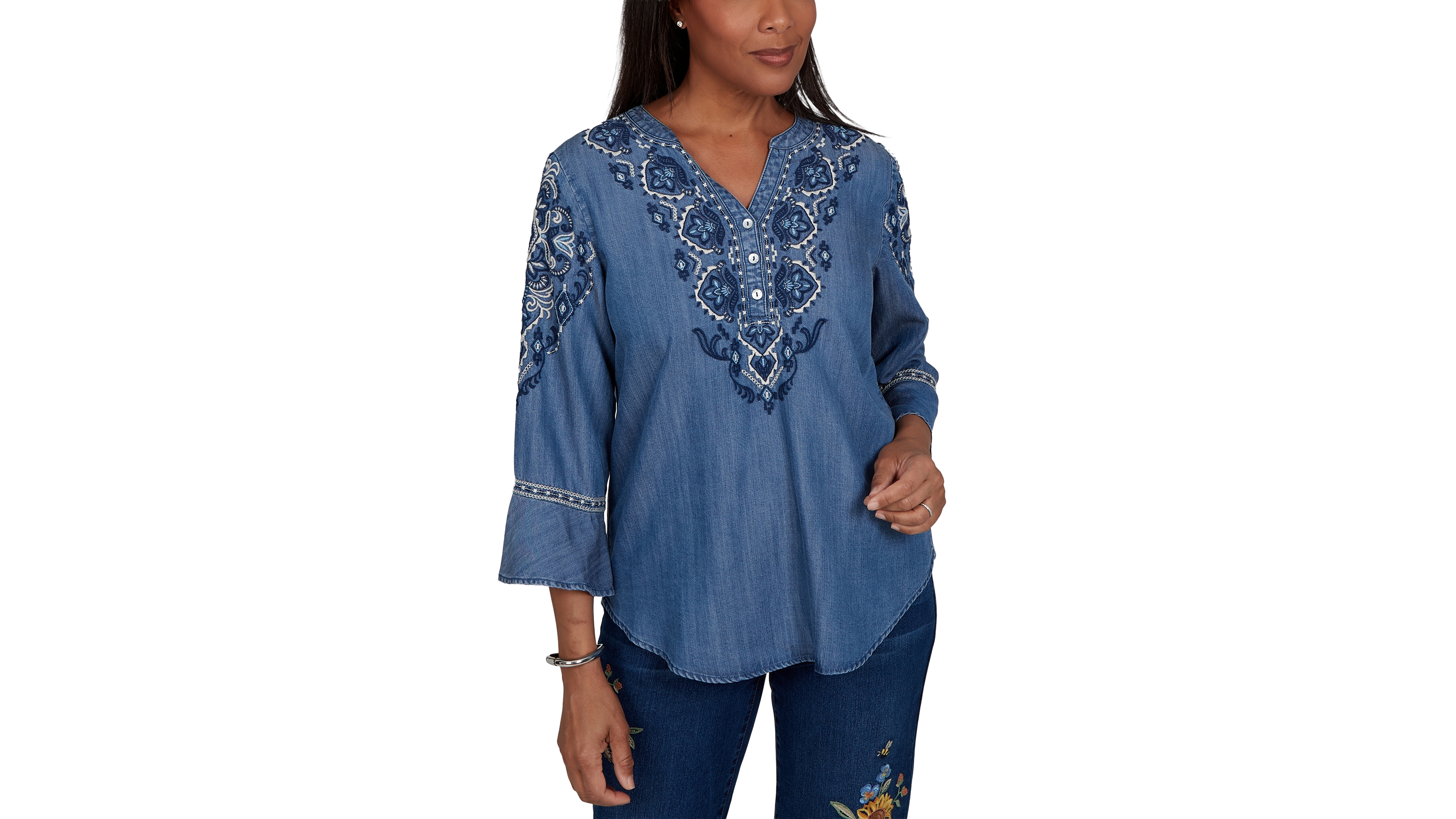 Alfred Dunner Petite 3/4-Sleeve V-Neck Blouse