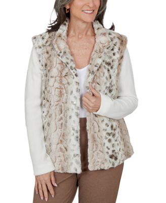 Women's Faux Fur Animal Print Mock Neck Jacket