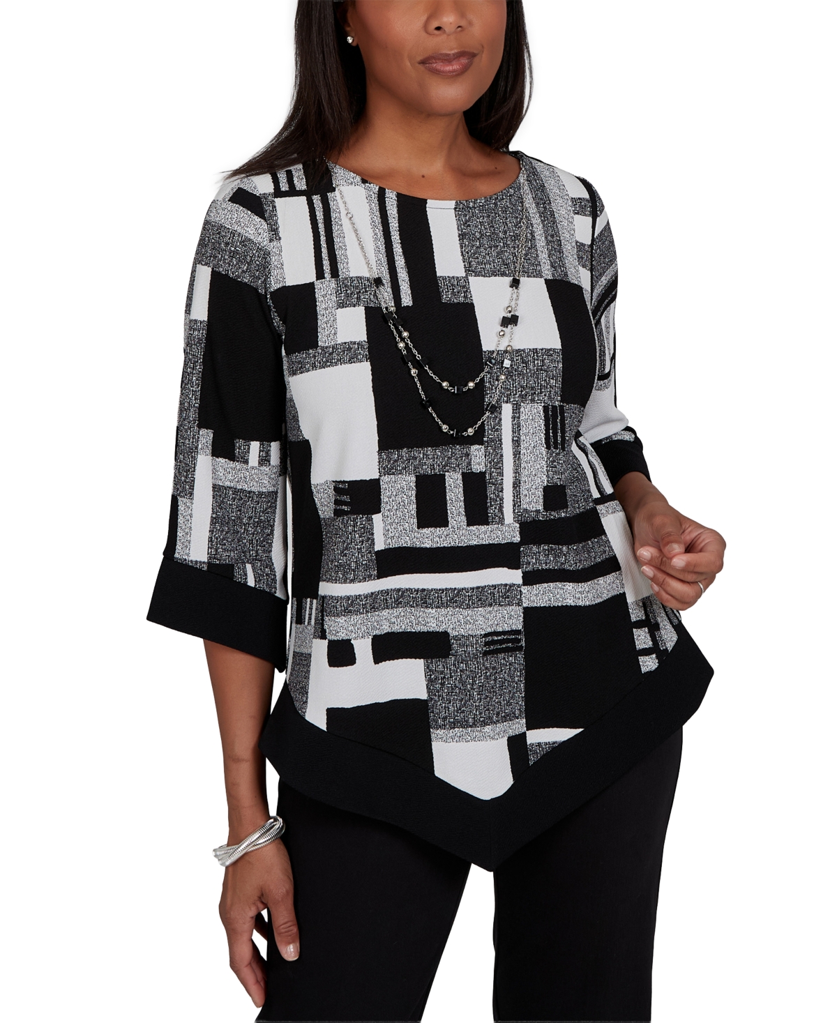 Alfred Dunner Women's Asymmetric-Hemline 3/4-Sleeve Tunic Top