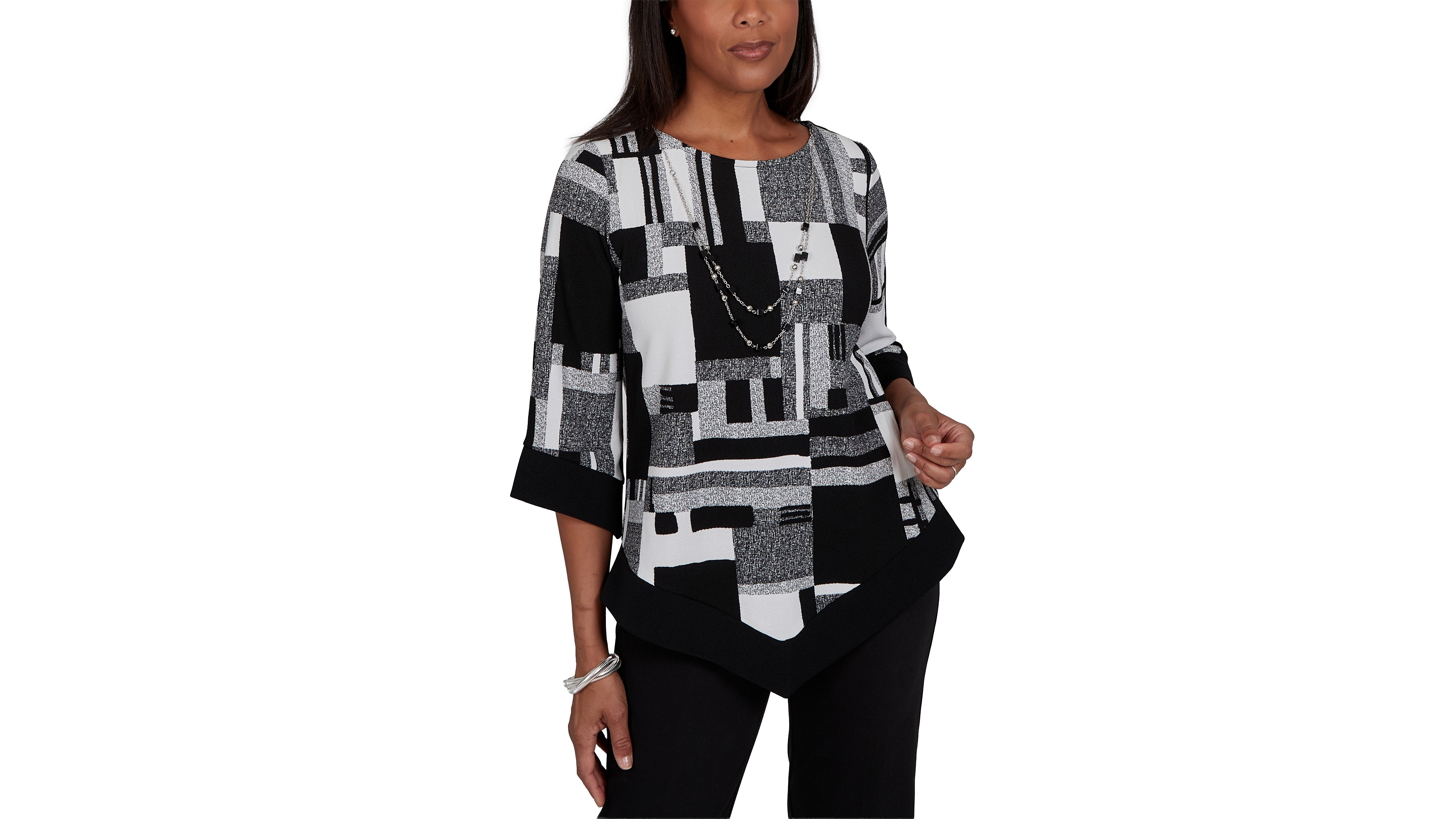 Alfred Dunner Women's Asymmetric-Hemline 3/4-Sleeve Tunic Top