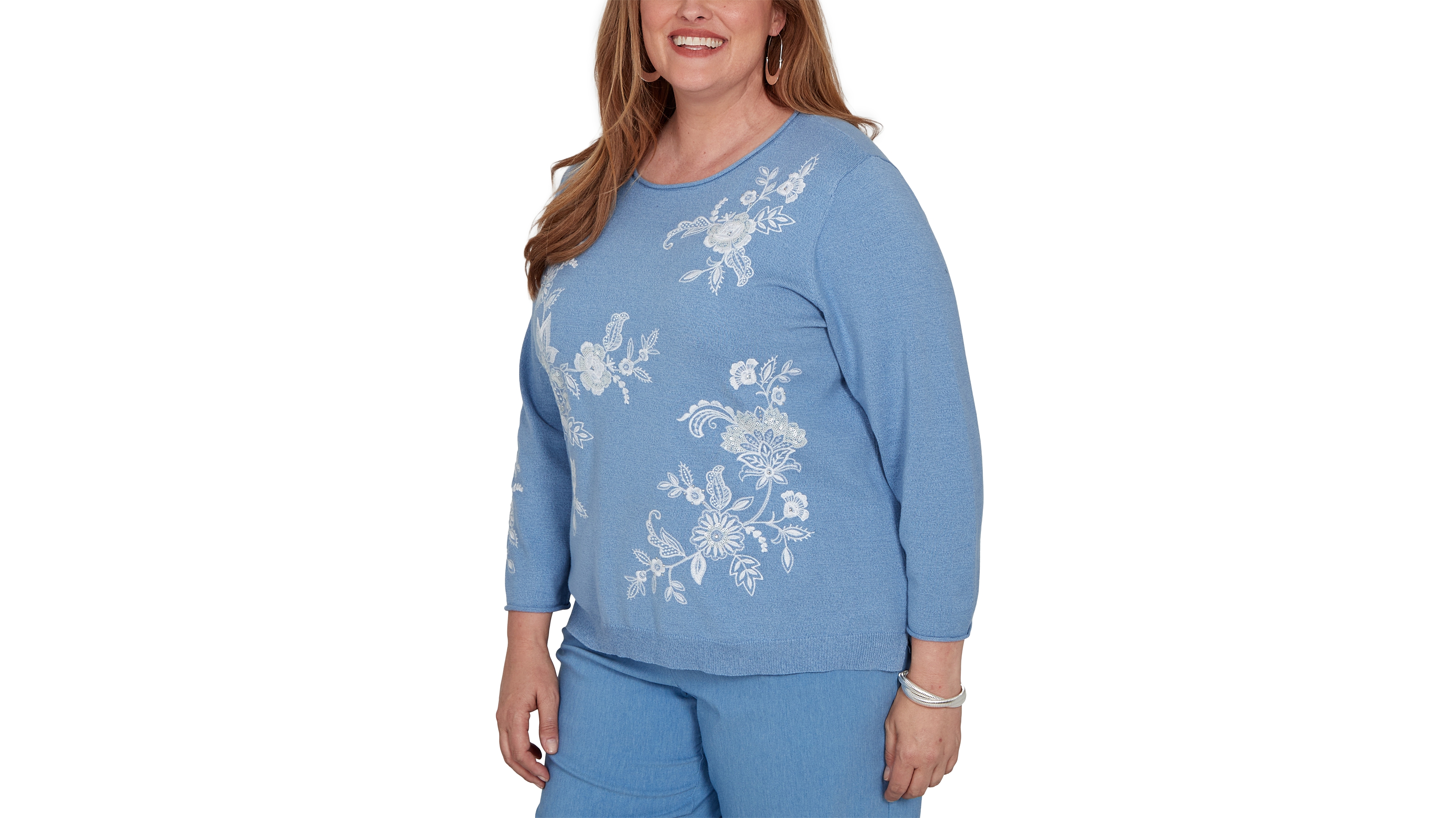 Alfred Dunner Plus Provence Lacey Floral Embroidered Sweater