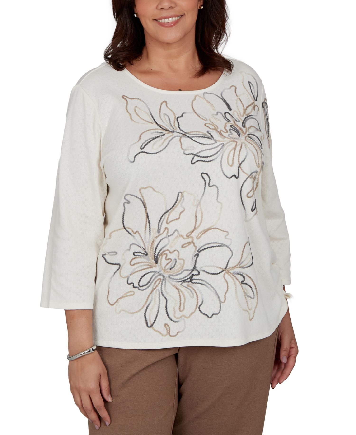 Plus Size Floral 3/4-Sleeve Top