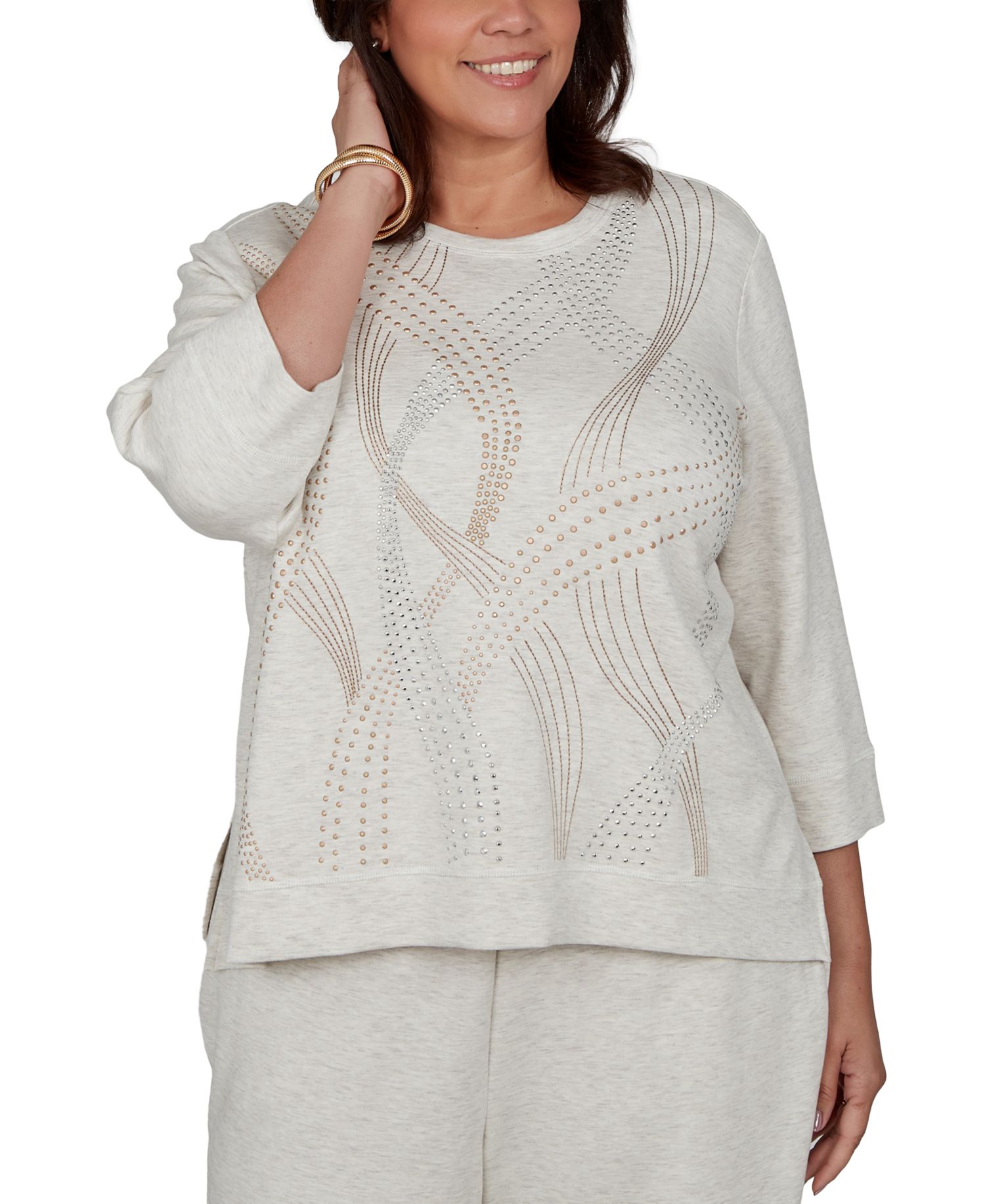 Plus Size 3/4-Sleeve Crewneck Knit Top