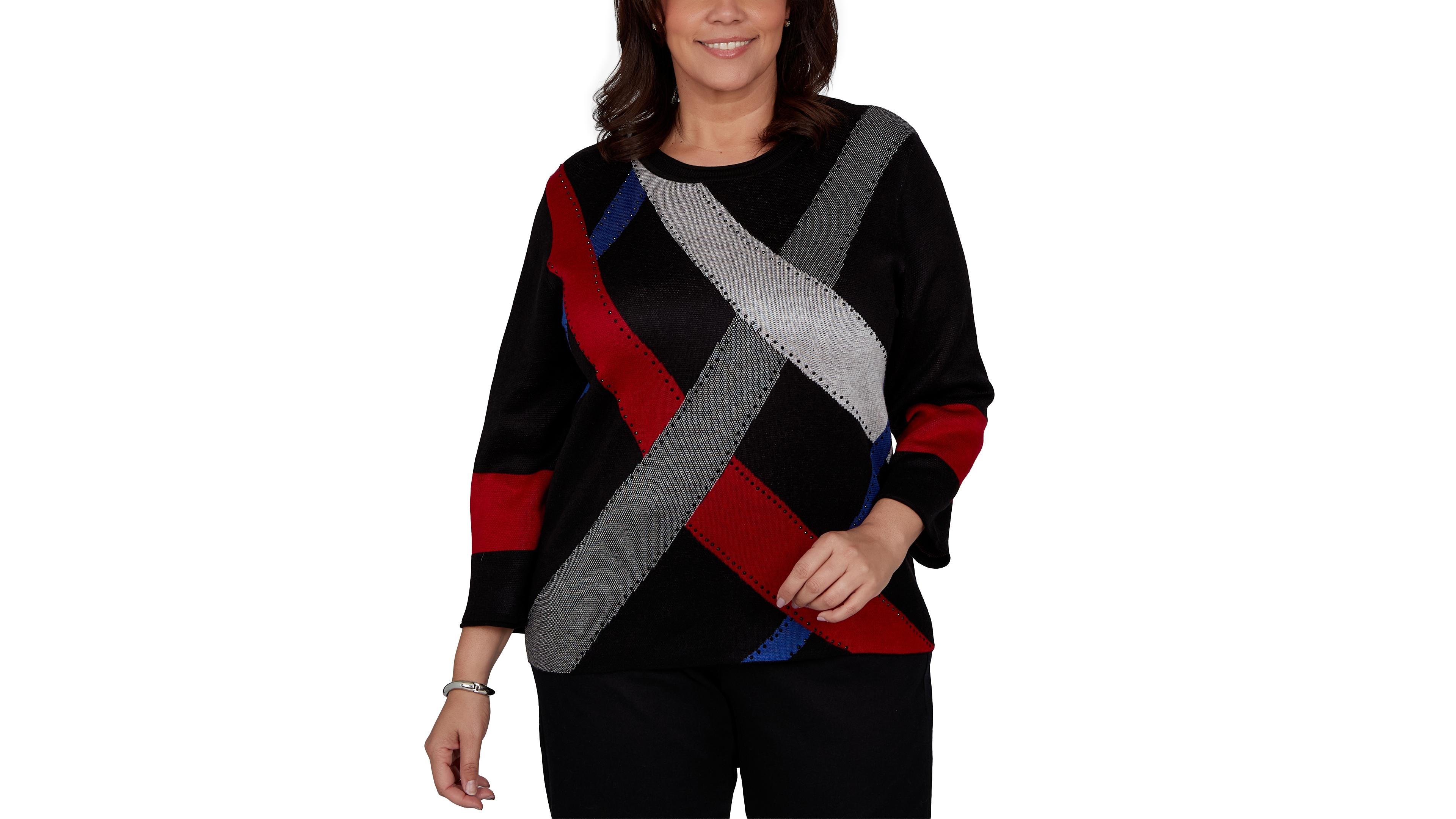Alfred Dunner Plus Colorblocked 3/4-Sleeve Pullover Sweater