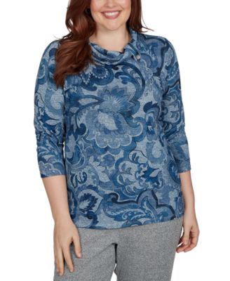 Petite Paisley Scroll Cowl Neck Pocket Top