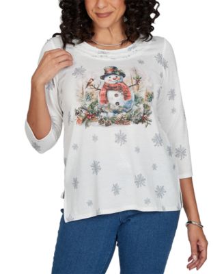 Women's Classic Shimmering Snowman Knit Top