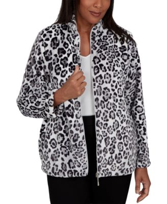 Petite Animal-Print Stand-Collar Knit Jacket