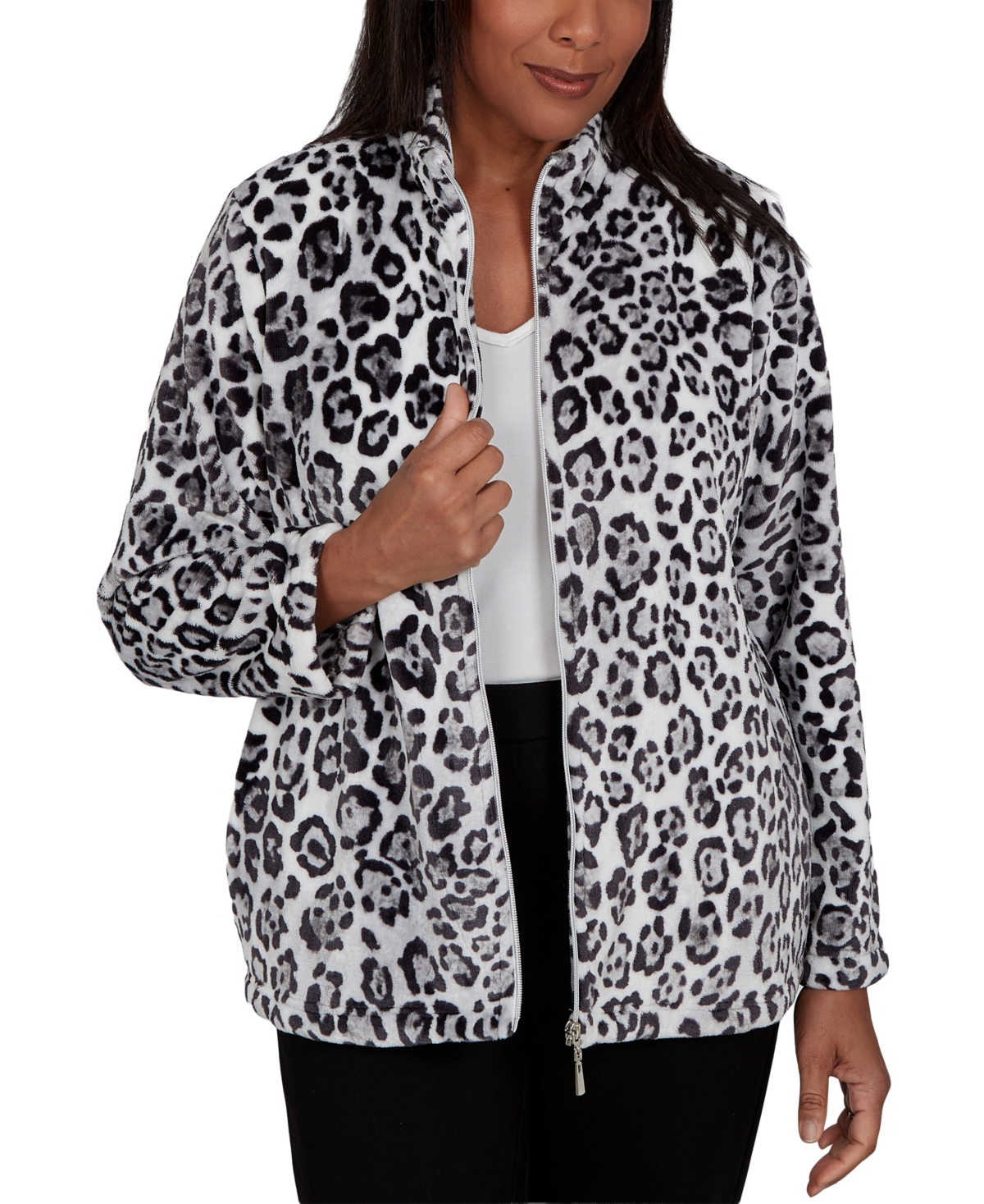 Alfred Dunner Petite Classic Cozy Animal Print Knit Jacket