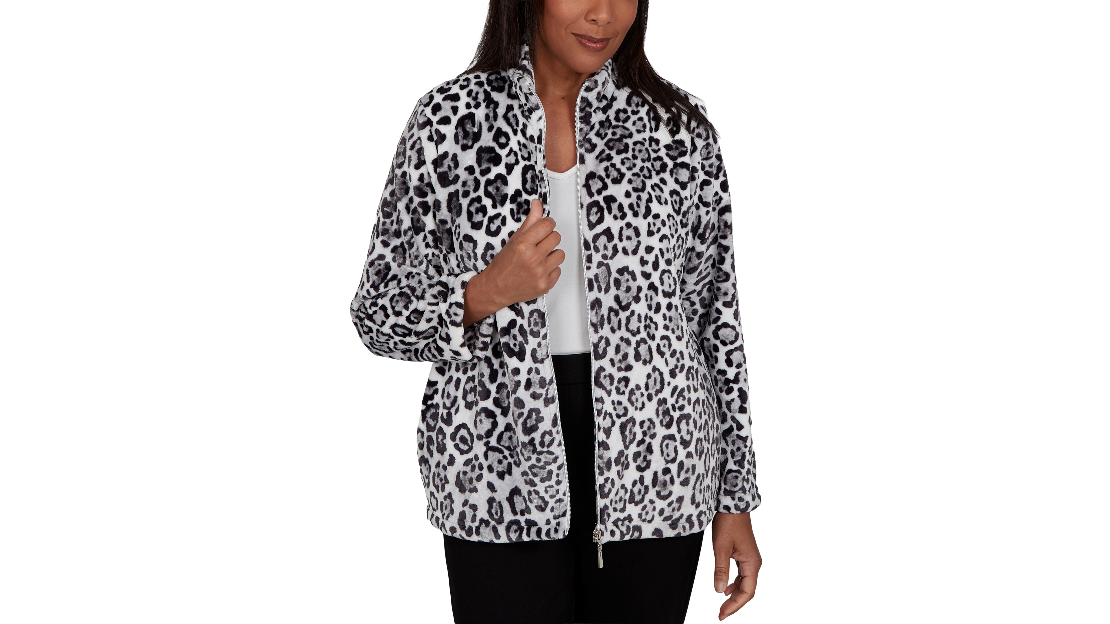 Alfred Dunner Petite Classic Cozy Animal Print Knit Jacket