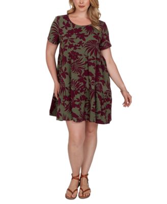 Plus Size Tropical Print Short-Sleeve Dress
