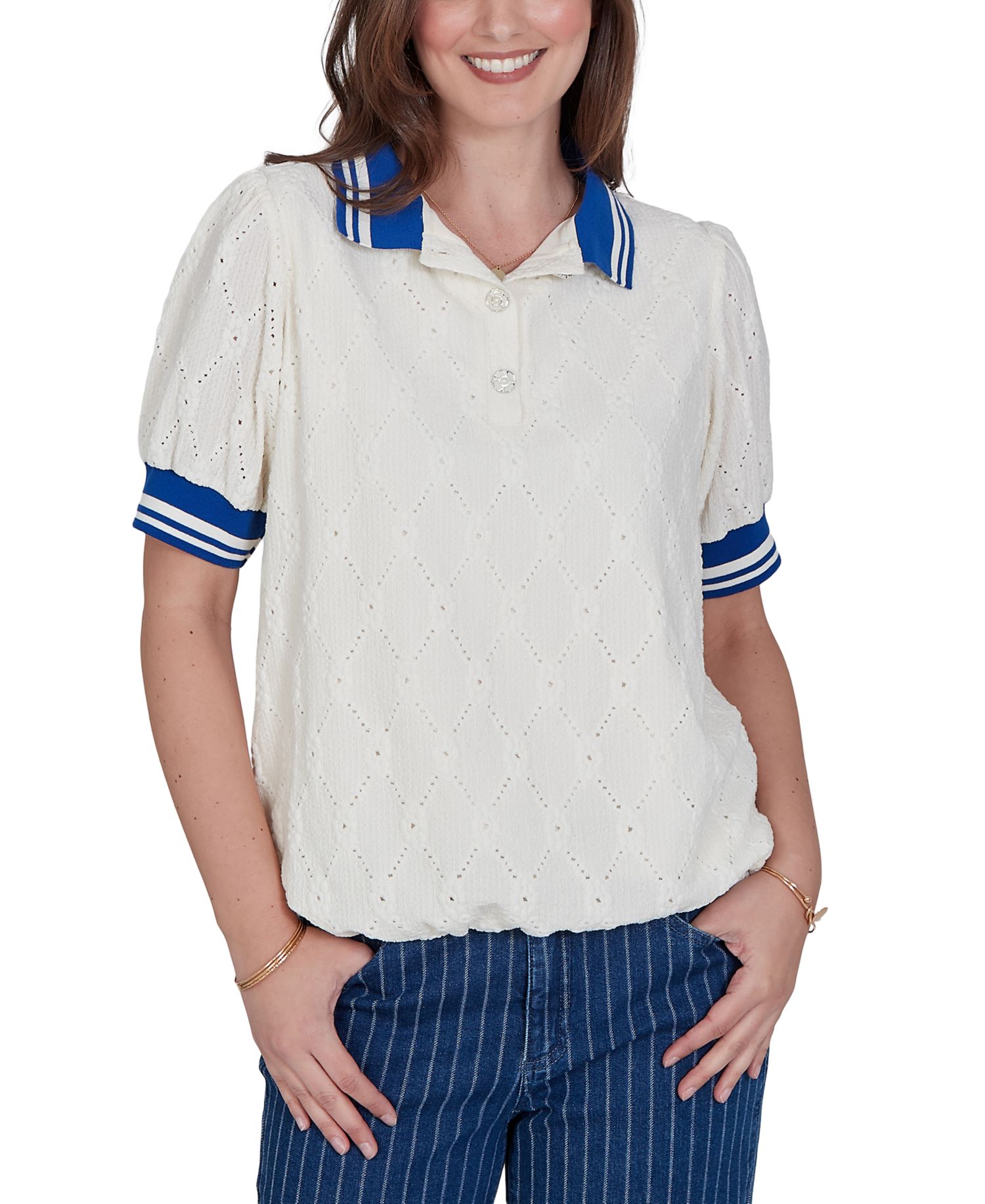 Plus Size Diamond Eyelet Bubble Hem Top