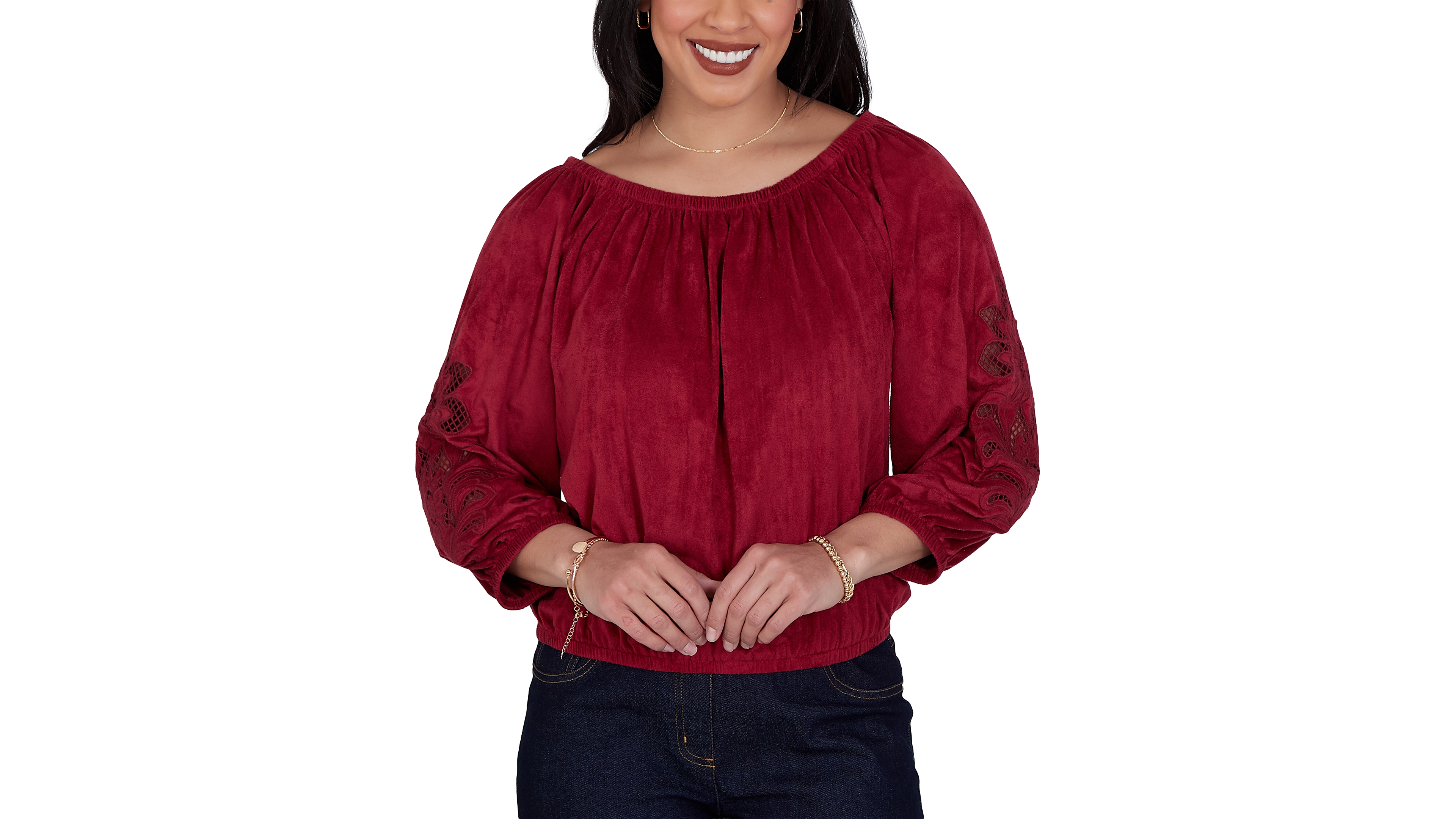 Ruby Rd. Petite Embroidered Scoop-Neck 3/4-Sleeve Blouse