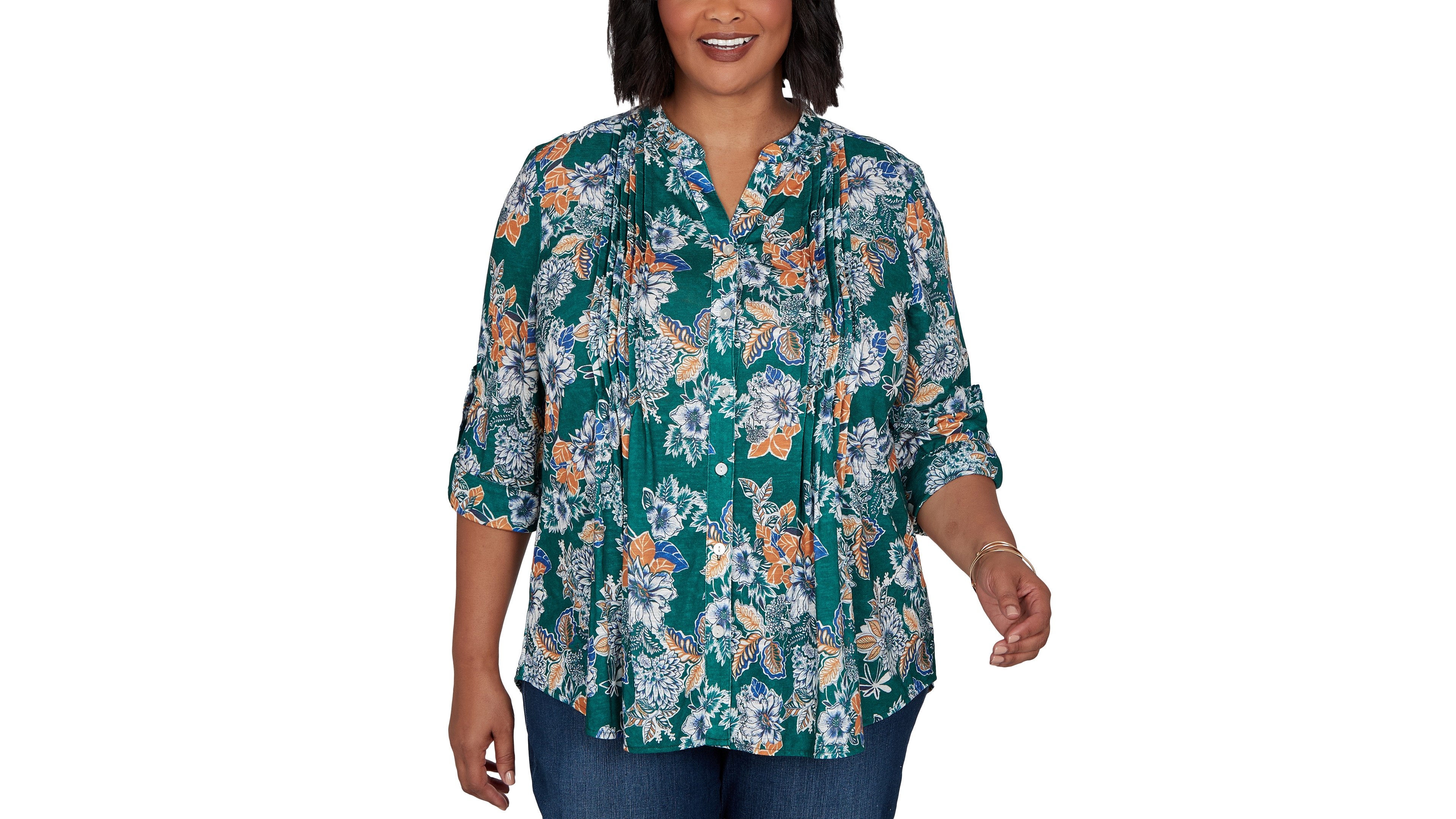 Ruby Rd. Plus Size Kensington Henley 3/4-Sleeve Floral Blouse
