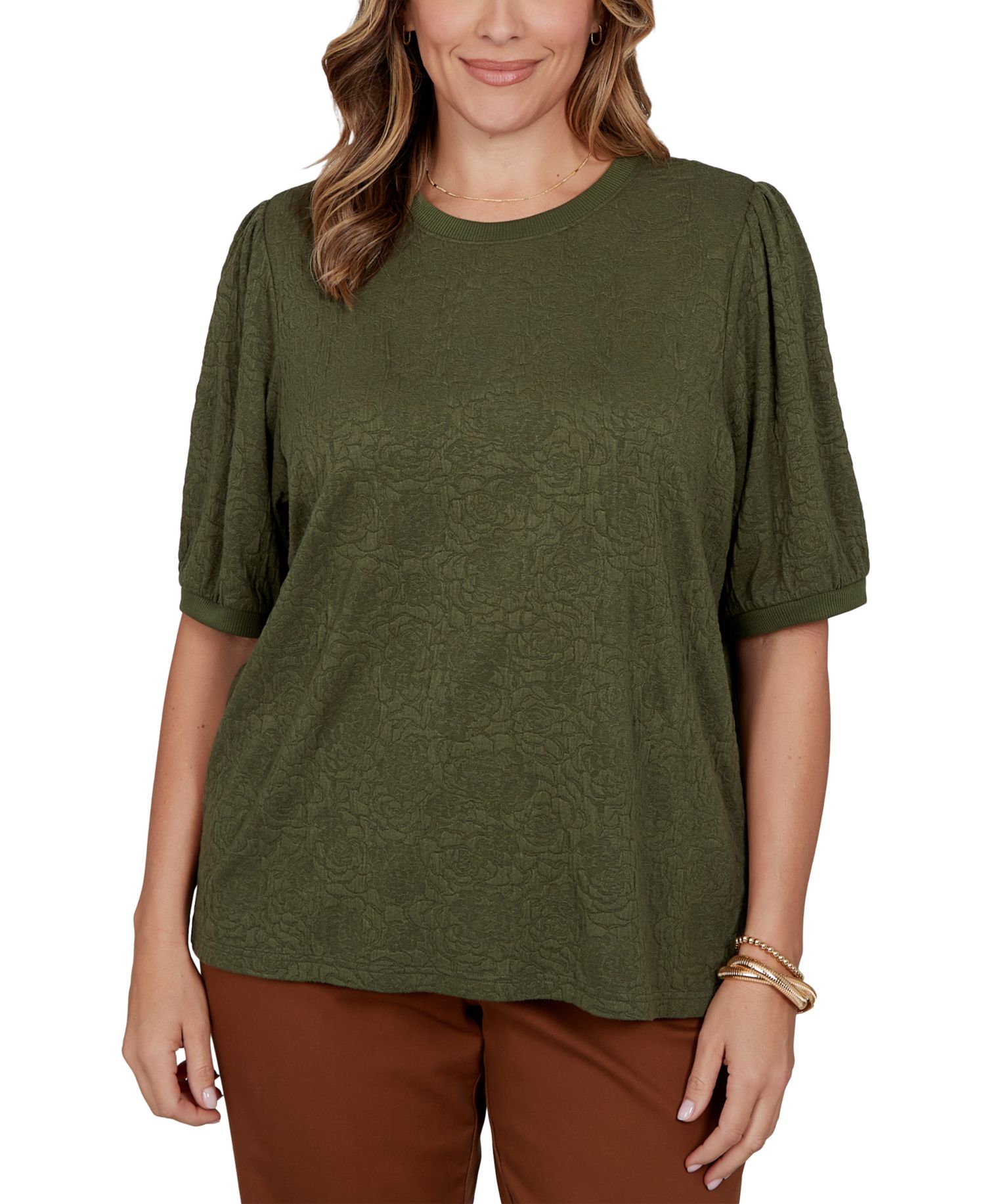 Plus Size Rosette Floral Side-Slit T-Shirt