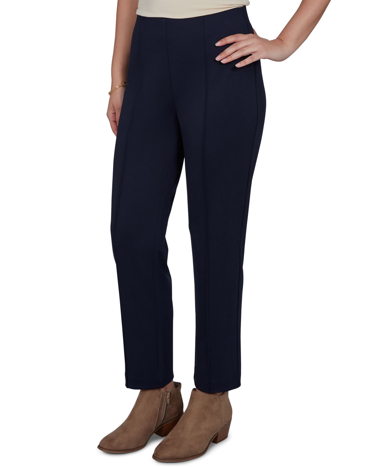 Petite Hollywood Waist Pull-On Ponte Straight Pants