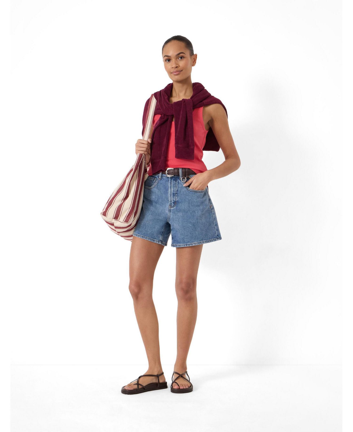 Women's Essential High-Rise Stretch Denim Wide-Leg Shorts, 5" Inseam