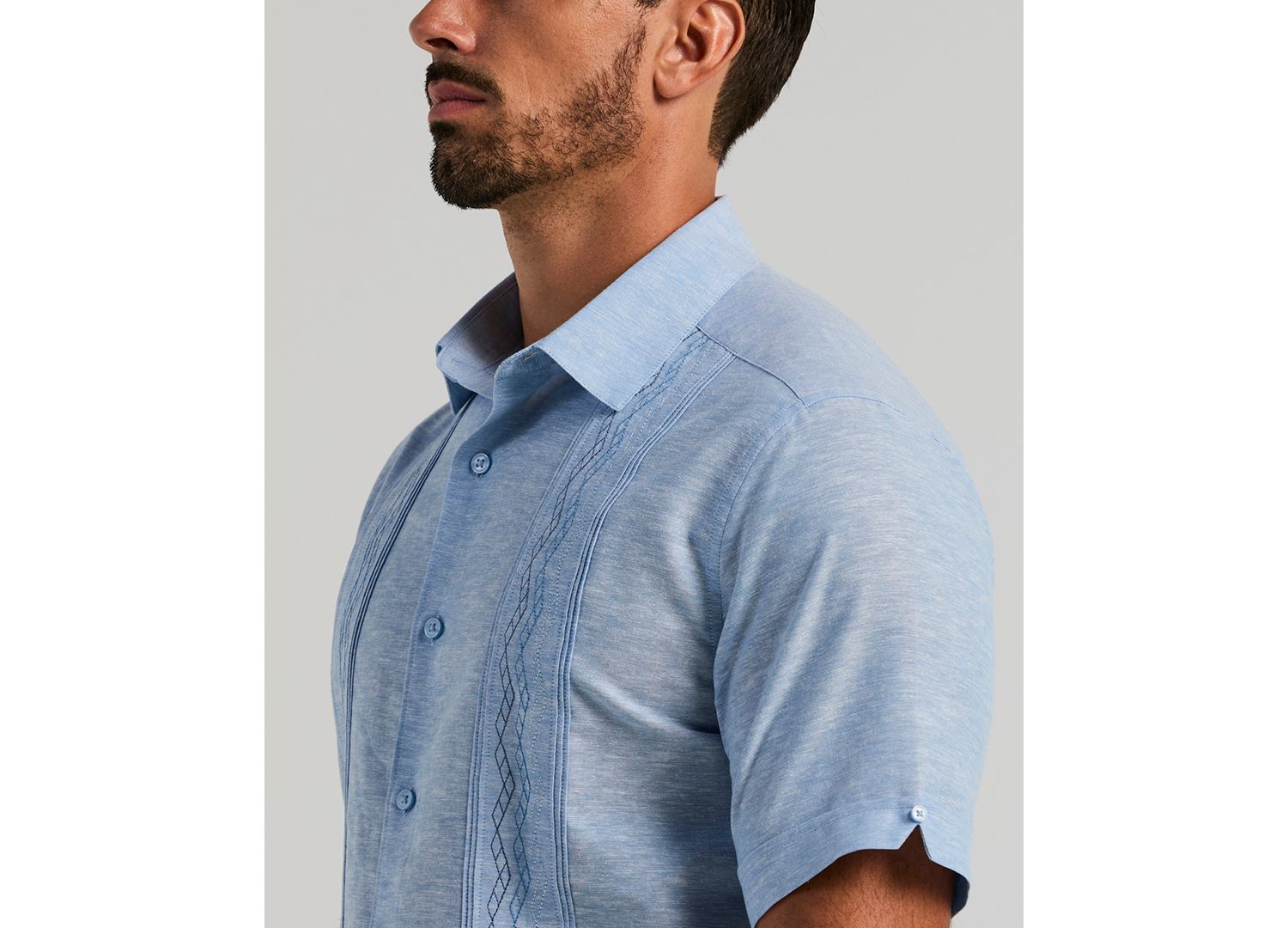 Men's Multi-Tuck Embroidery Classic-Fit Cotton-Linen Blend Short-Sleeve Guayabera Shirt