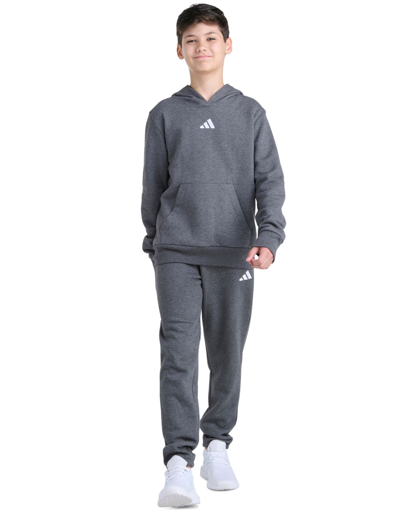 adidas Boys' 8-20 Essential Hooded Long-Sleeve Fleece Pullover and Jogger, 2-Piece Set, цвет: Серый / Серый меланжевый — фото 1