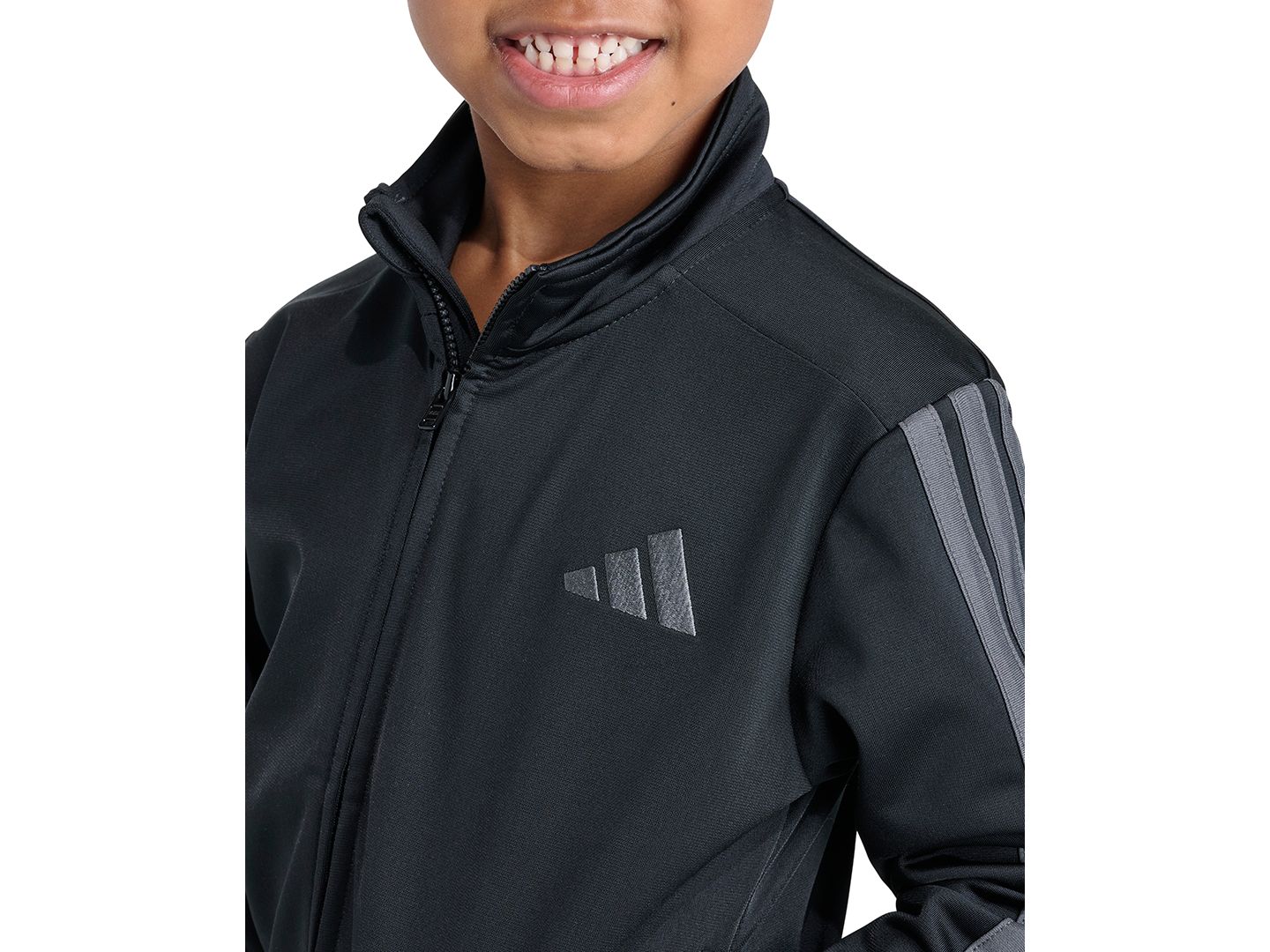 adidas Boys' 2T-7 Event Three-Stripe Tricot Full-Zip Jacket and Pants, 2-Piece Set, цвет: Чёрный / Серый — фото 3