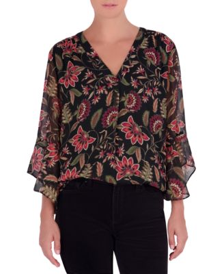 Women's V-Neck Flutter-Sleeve Floral-Print Blouse