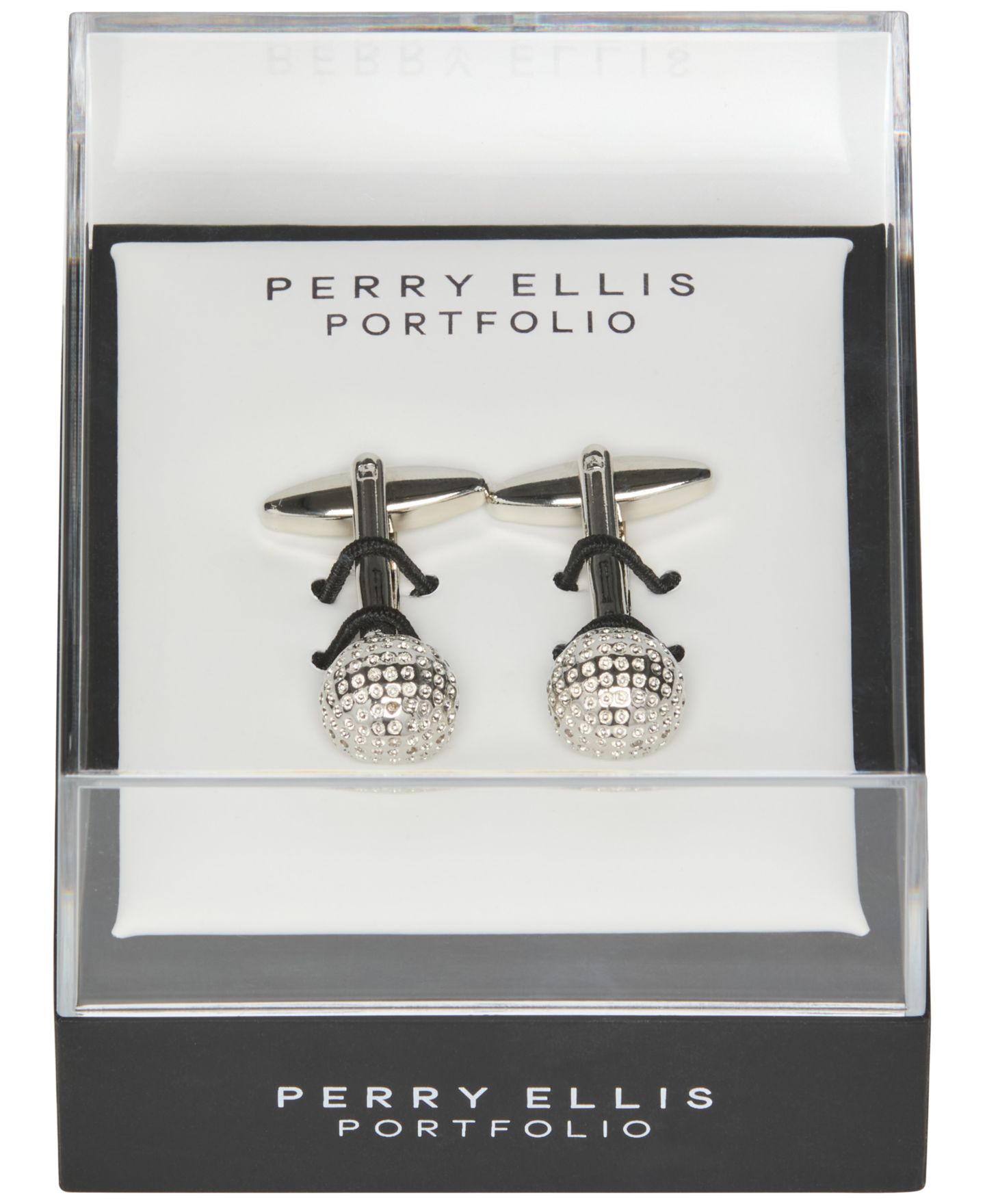 Мужские запонки Perry Ellis Portfolio Silver-Tone Golf Ball Cufflinks, цвет: Серебряный — фото 3