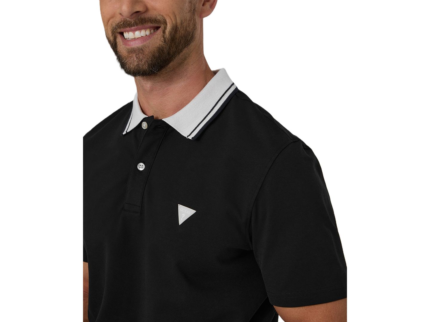 Мужское поло GUESS Stretch Pique Slim-Fit Polo Shirt, цвет: Чёрный — фото 3