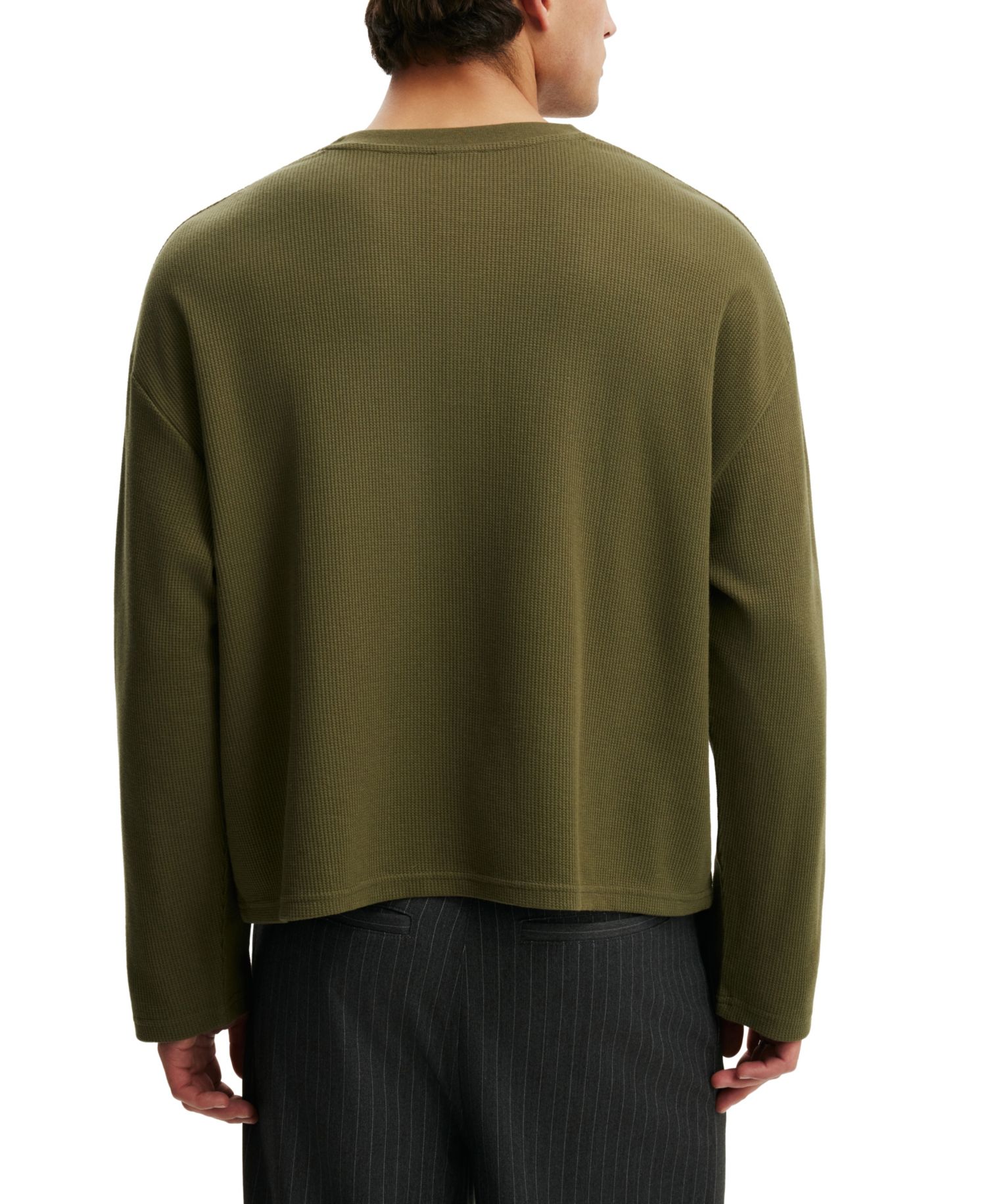 Men's Long-Sleeve Waffle-Knit Henley