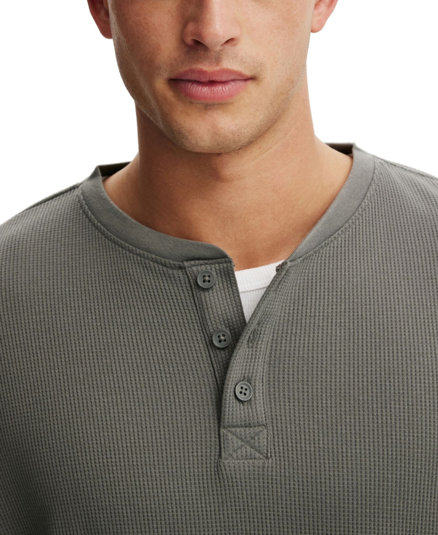 Men's Relaxed-Fit Waffle-Knit Long-Sleeve Henley