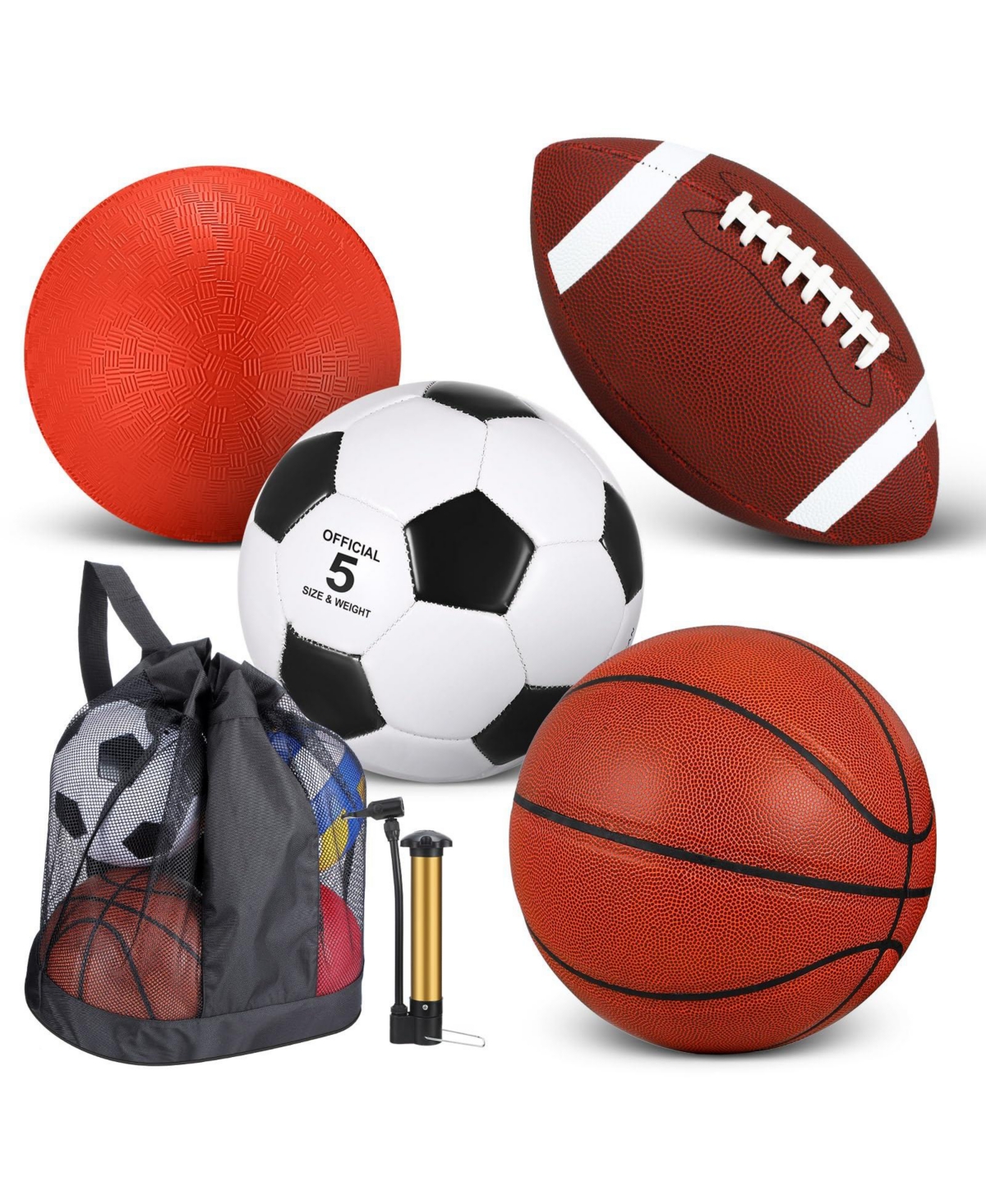 Sportneer 5 Sports Balls Set With Storage Bag School Recess Equipment