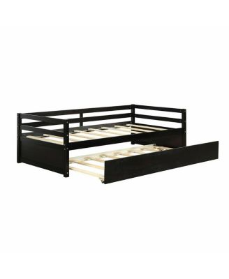 Twin Size Trundle Platform Bed Frame with Wooden Slat Support