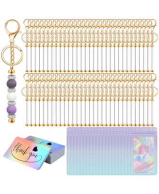 Bulk Blank Beadable Keychain Bars DIY Beaded Making Supplies Kit With Bags And Thank You Cards