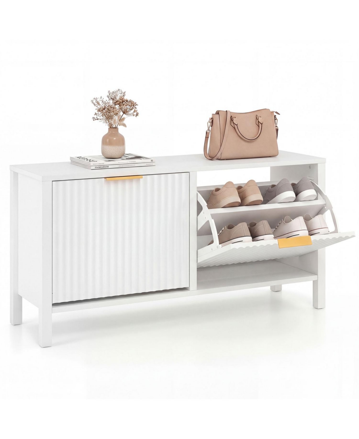 Mecale Shoe Storage Bench Narrow Wooden Entryway Bench with 2 Flip Drawers