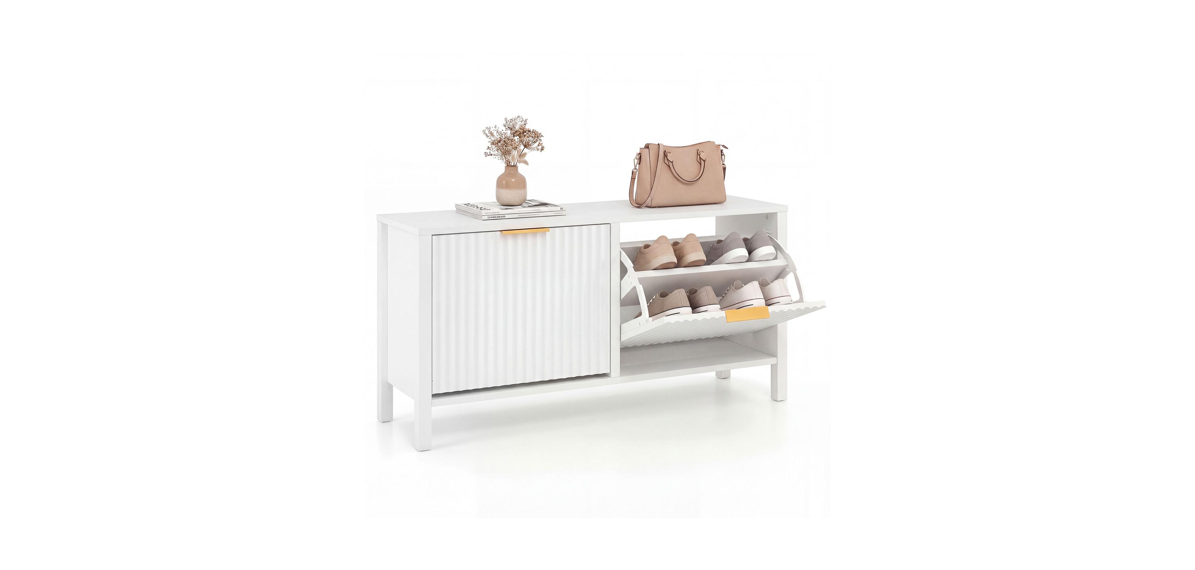 Mecale Shoe Storage Bench Narrow Wooden Entryway Bench with 2 Flip Drawers