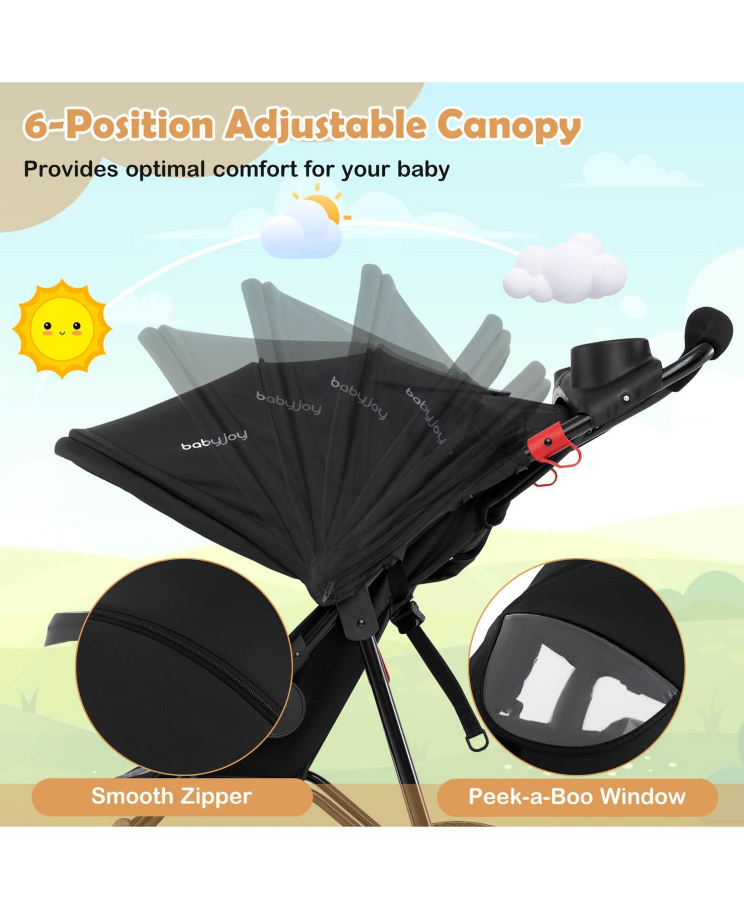 Jogging Stroller Foldable Jogger with Adjustable Canopy Detachable Tray Cup