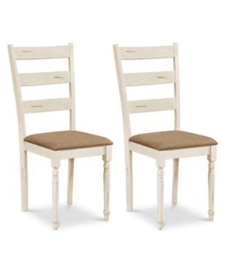 Rubber Wood Dining Chairs Set of 2 with Padded Linen Seat and Slatted Backrest