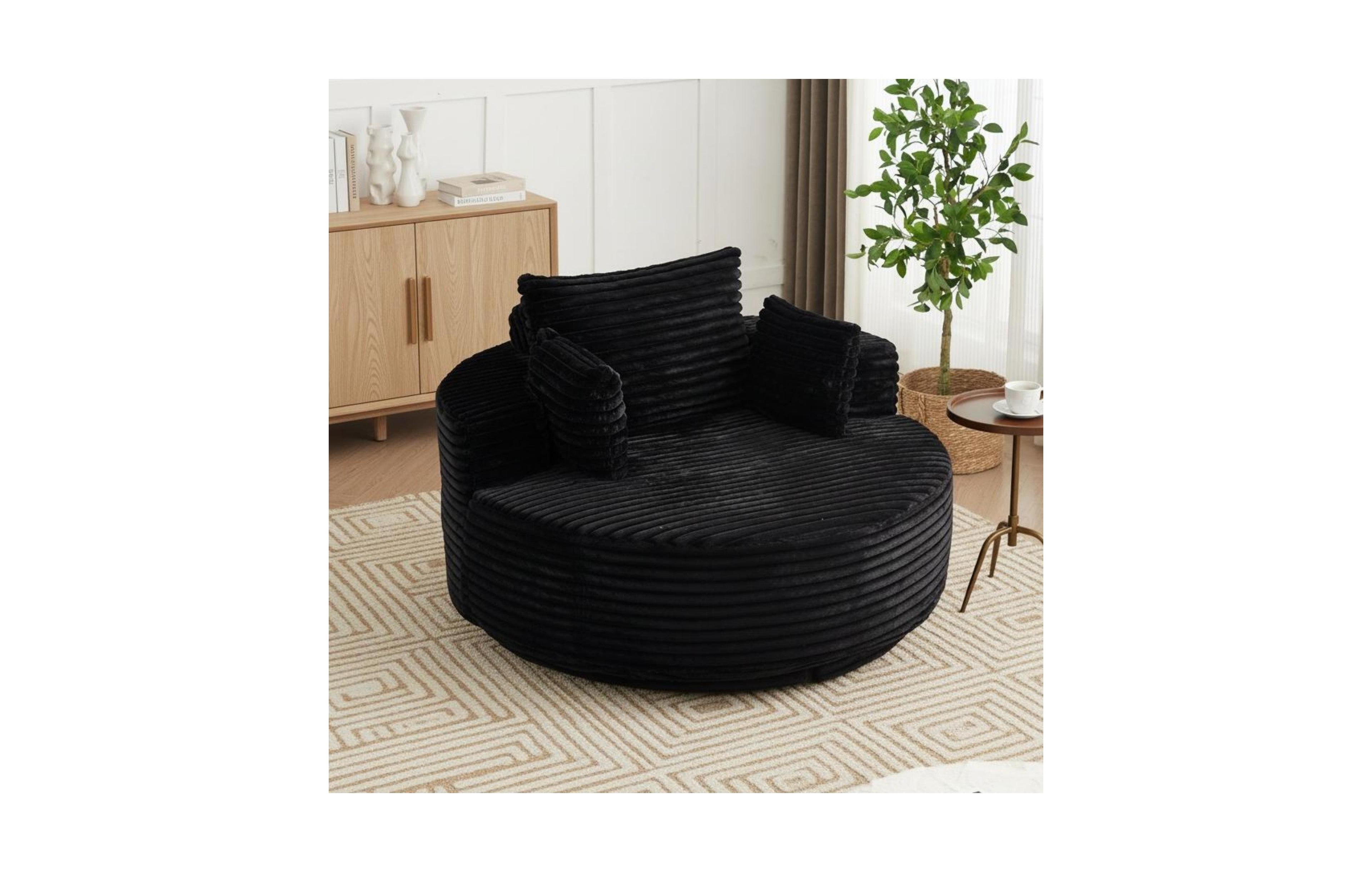 Sailvan 55" Corduroy Fabric Swivel Chair, Modern Round Sleeper Sofa with 360 Degree Rotation, Fluffy Foam Lounge Chair for Living Room