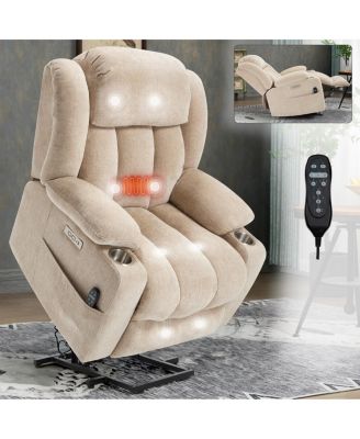 Chenille Power Lift Recliner with Massage, Heating, USB Ports