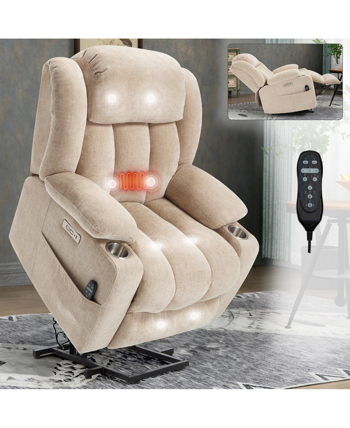 Streamdale Furniture Chenille Power Lift Recliner with Massage, Heating, Usb Ports