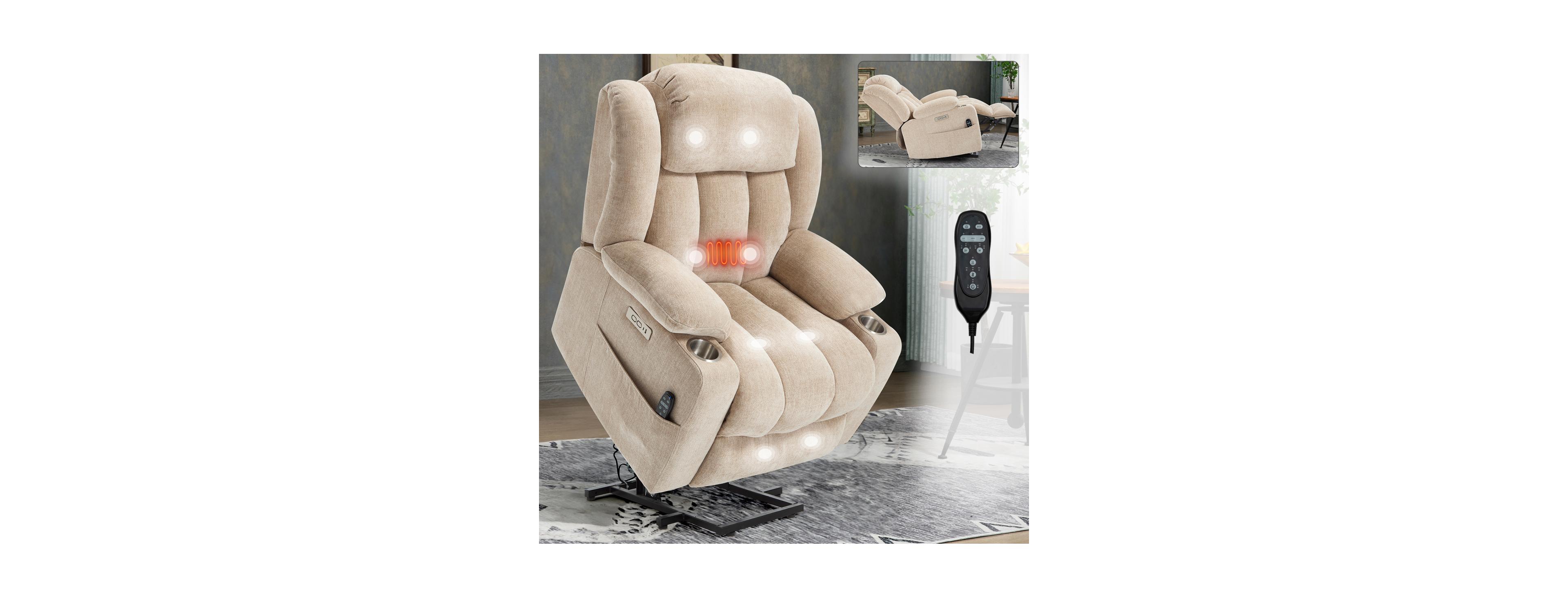 Streamdale Furniture Chenille Power Lift Recliner with Massage, Heating, Usb Ports
